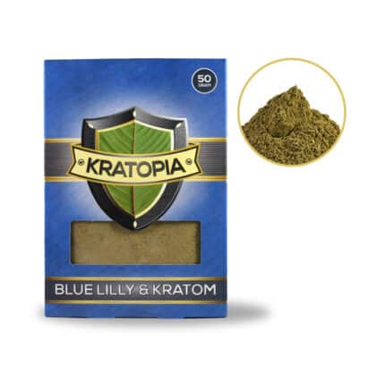 Blue Lilly Kratom vista frontale + contenuto Kratopia