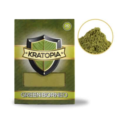 Green Borneo Kratom Frontansicht + Inhalt Kratopia