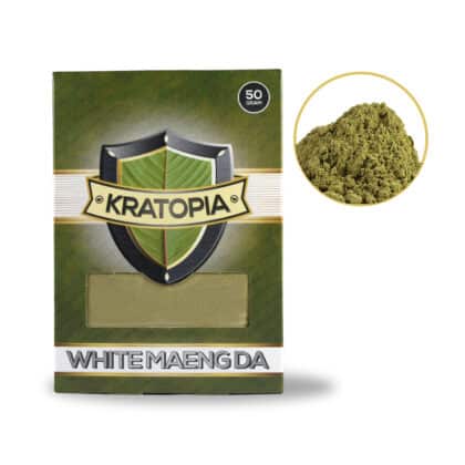 White Maeng Da Kratom Vorderansicht + Inhalt Kratopia